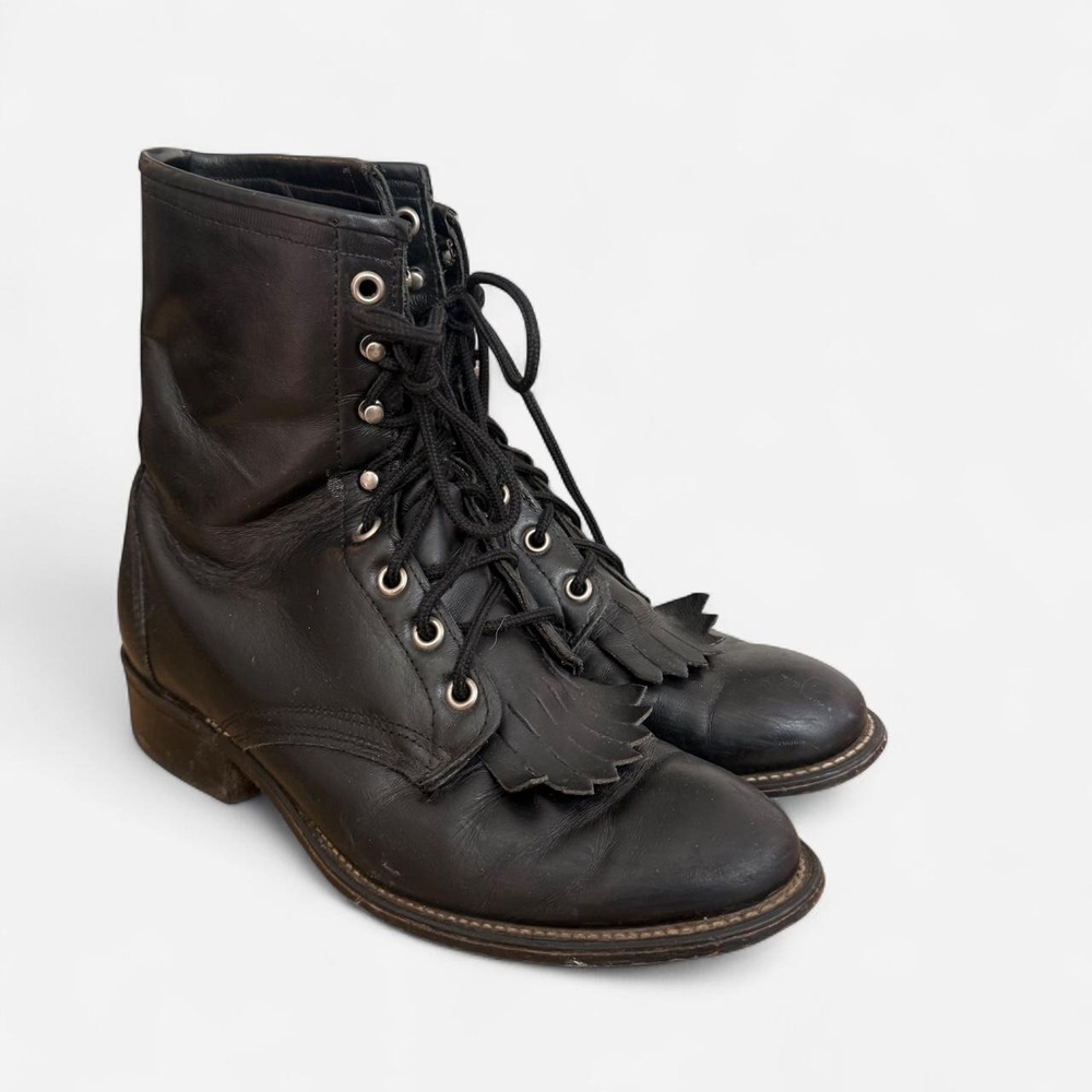 Vintage Laredo Black Leather western combat Lace Up Boots